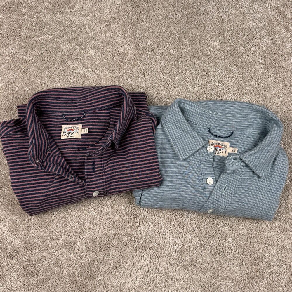 Faherty Polo Shirt LOT OF 2 Bundle Striped Cotton Golf Casual Hiking Mens Small